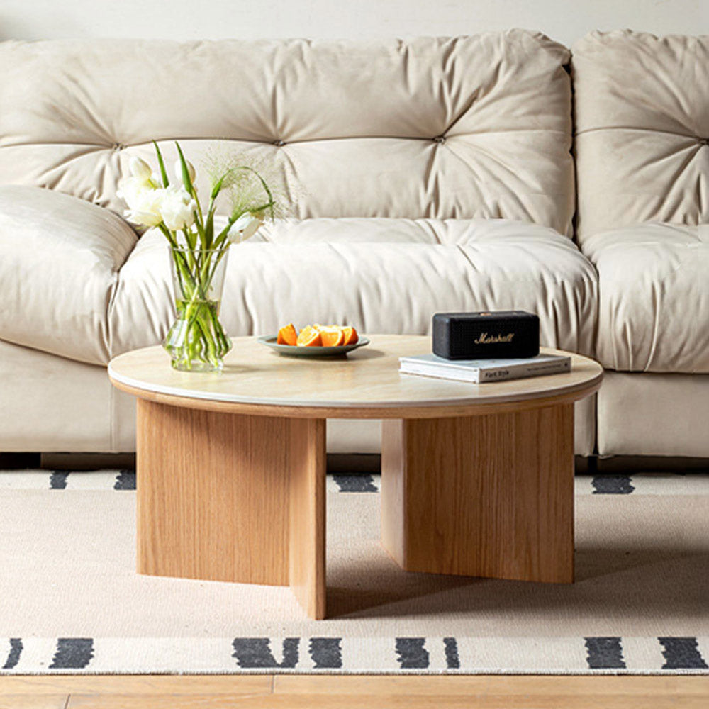 Mirto Natural Solid Oak Coffee Table with Travertine Top