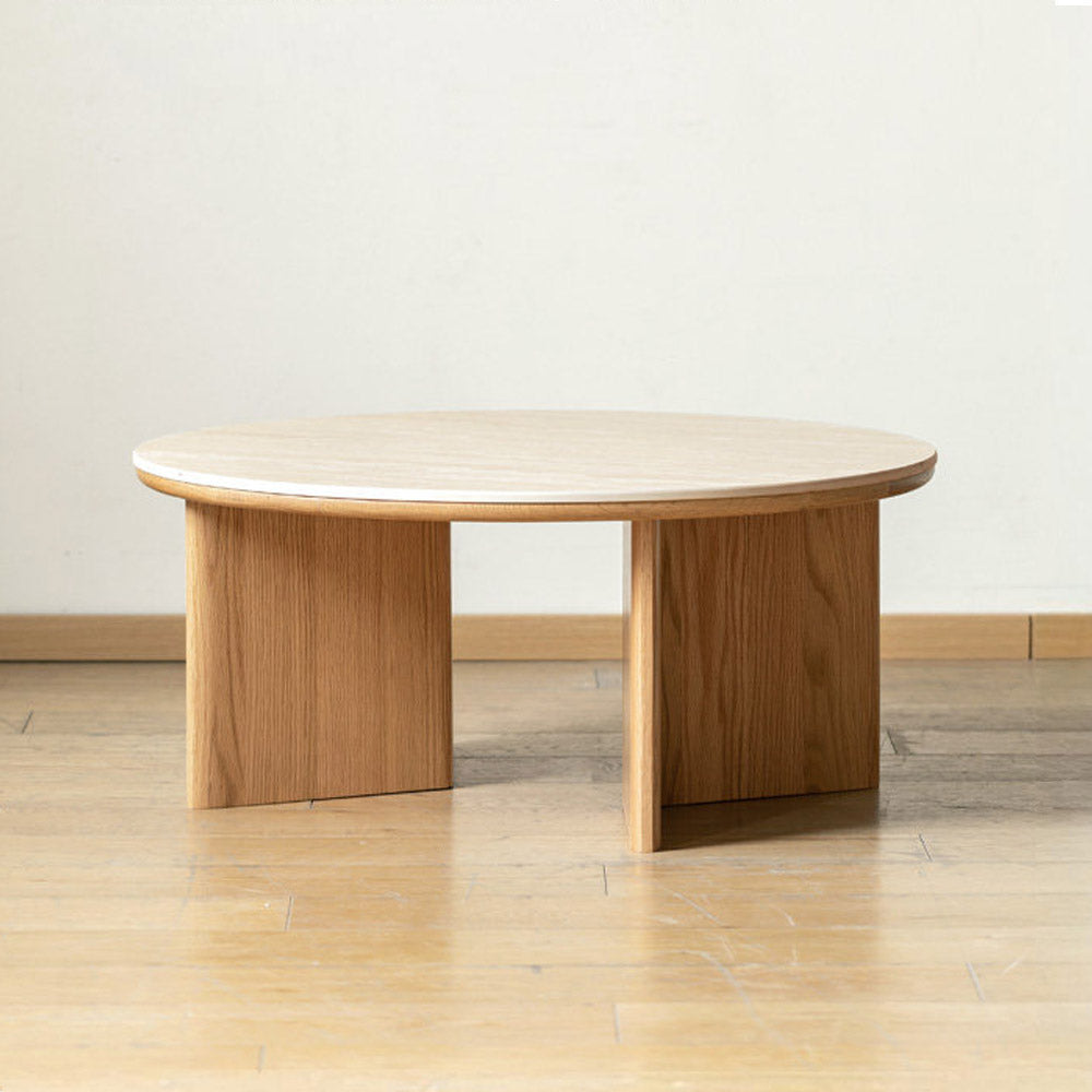 Mirto Natural Solid Oak Coffee Table with Travertine Top