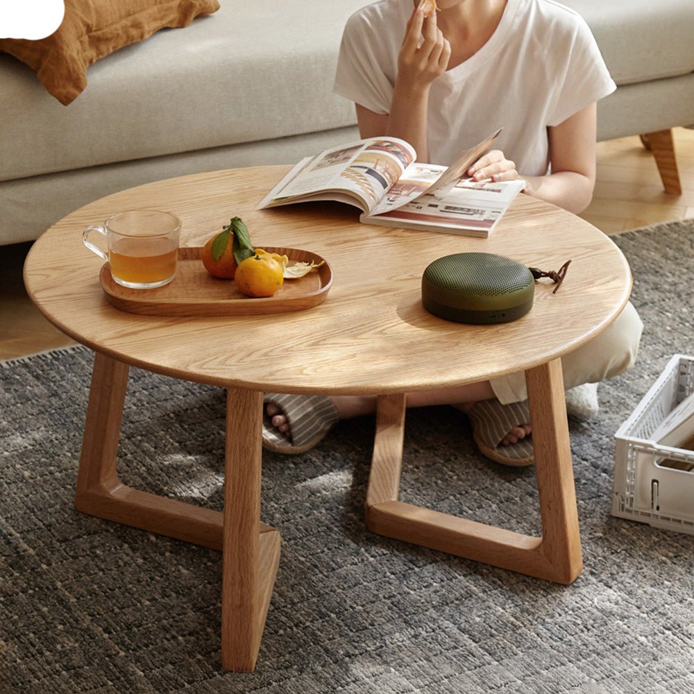 Moissac Natural Solid Oak Round Coffee Table | round coffee table with marble top for NZ living room | Oak Furniture Store