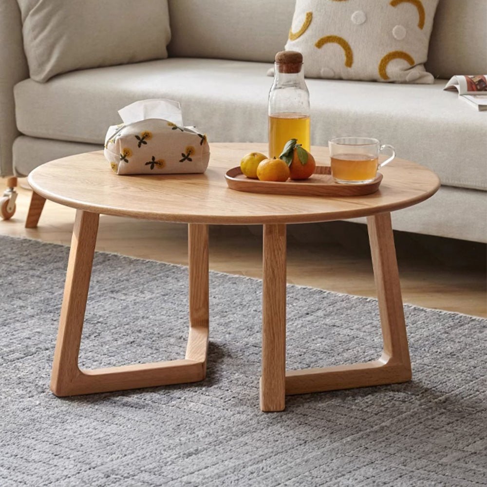 Moissac Natural Solid Oak Round Coffee Table | round coffee table with marble top for NZ living room | Oak Furniture Store