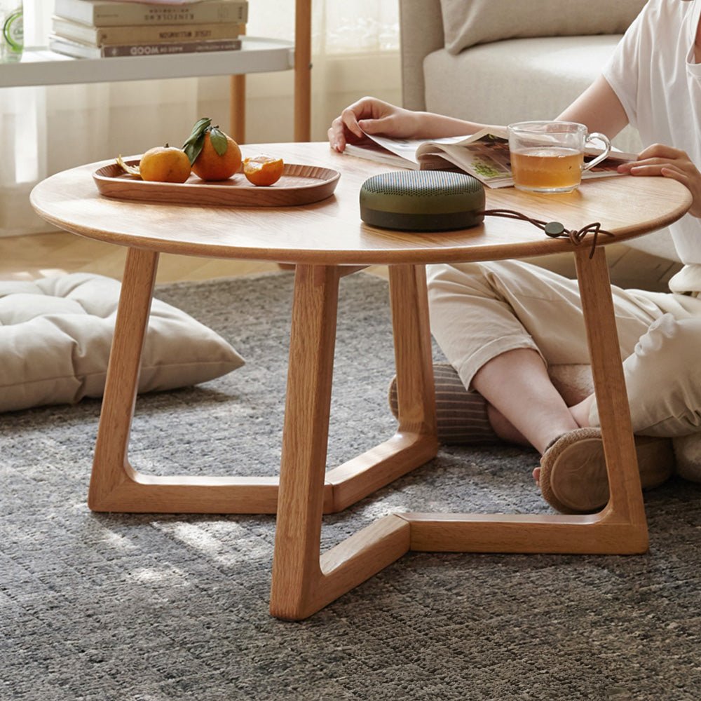 Moissac Natural Solid Oak Round Coffee Table | round coffee table with marble top for NZ living room | Oak Furniture Store