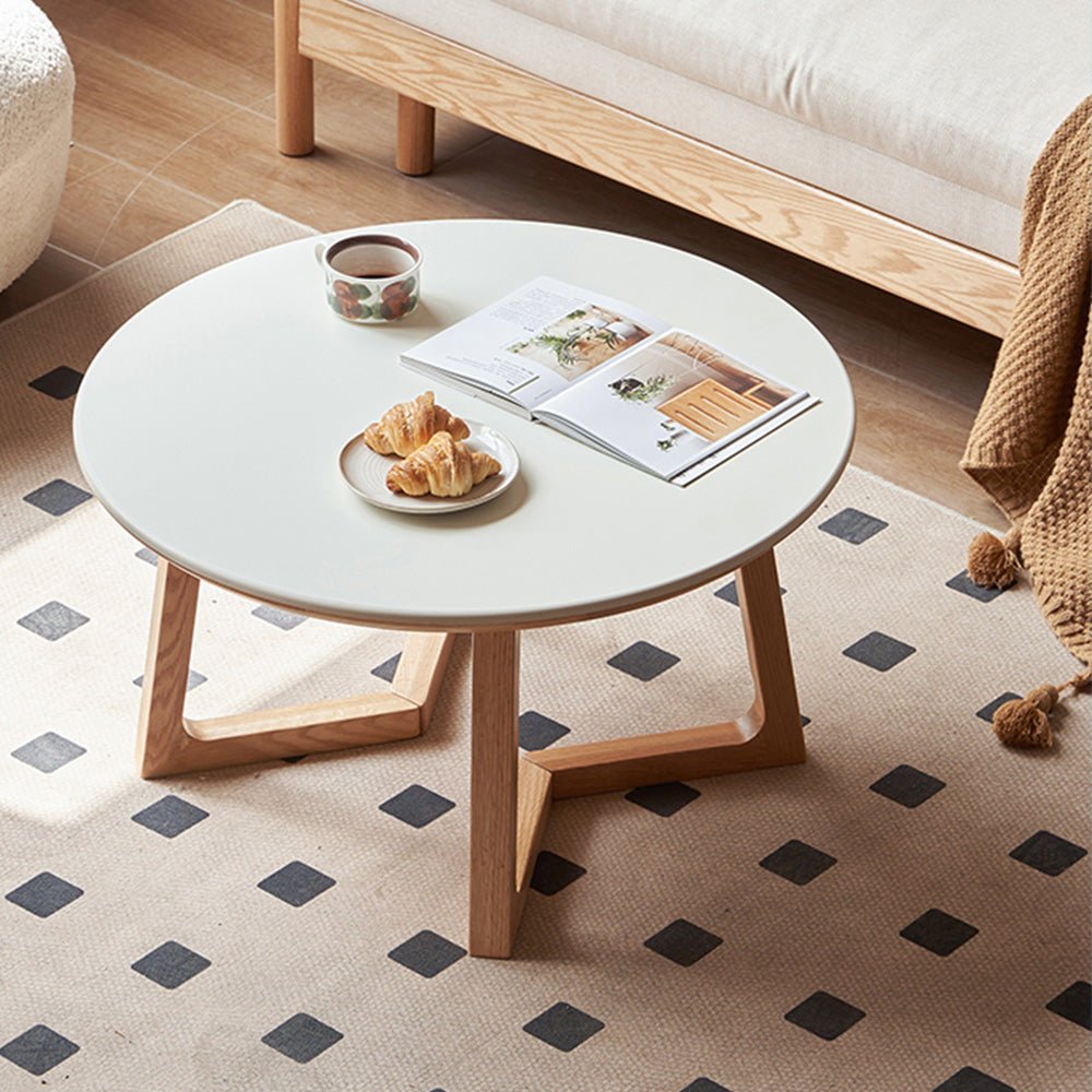 Moissac Natural Solid Oak Round Coffee Table | round coffee table with marble top for NZ living room | Oak Furniture Store