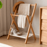 Naila natural beech coat rack with towels, straw hat and soft fabric lower shelf
