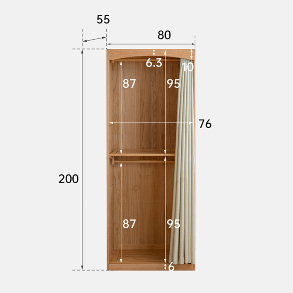 Naila Natural Solid Oak Wardrobe with Curtain