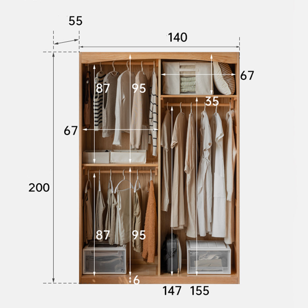 Naila Natural Solid Oak Wardrobe with Curtain