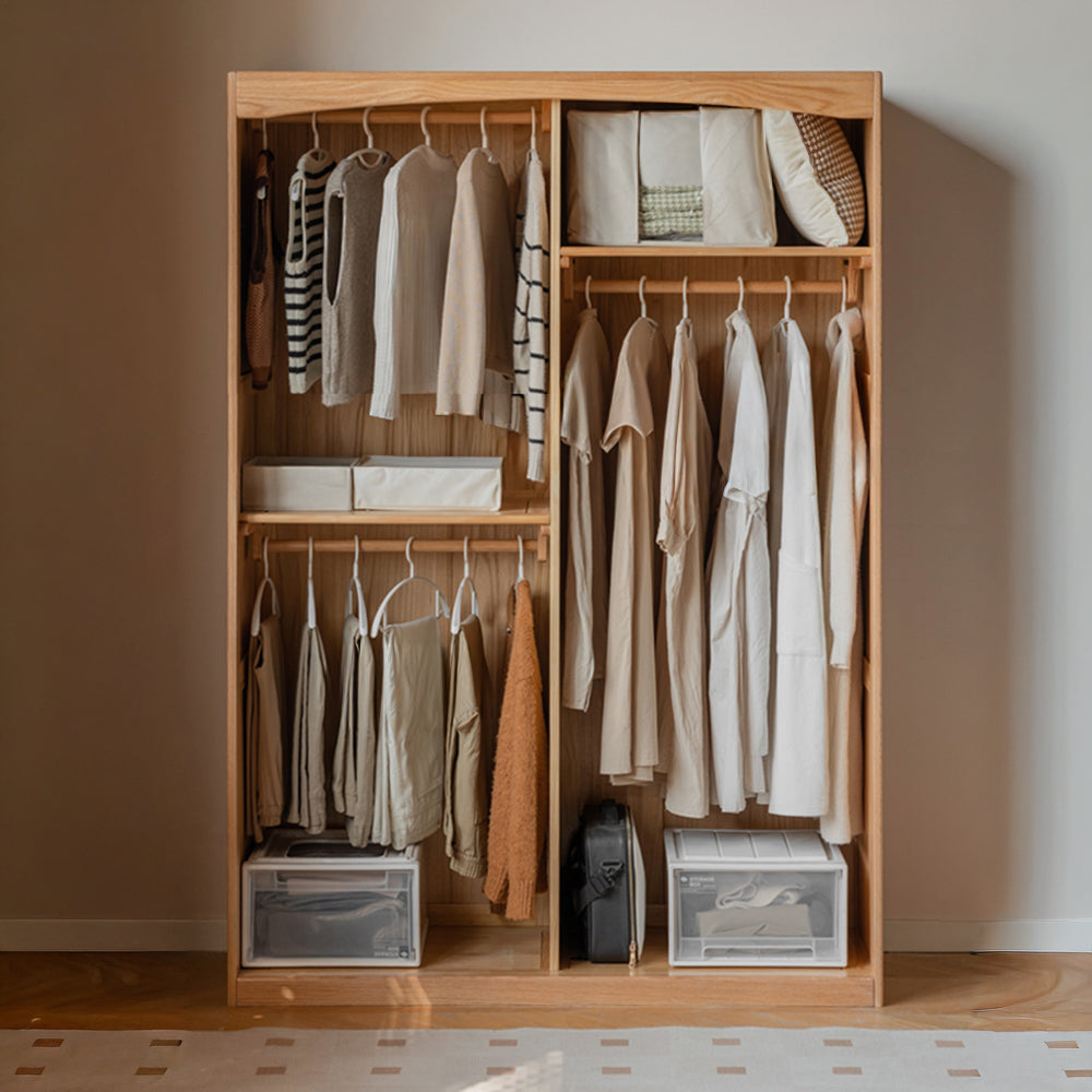 Naila Natural Solid Oak Wardrobe with Curtain