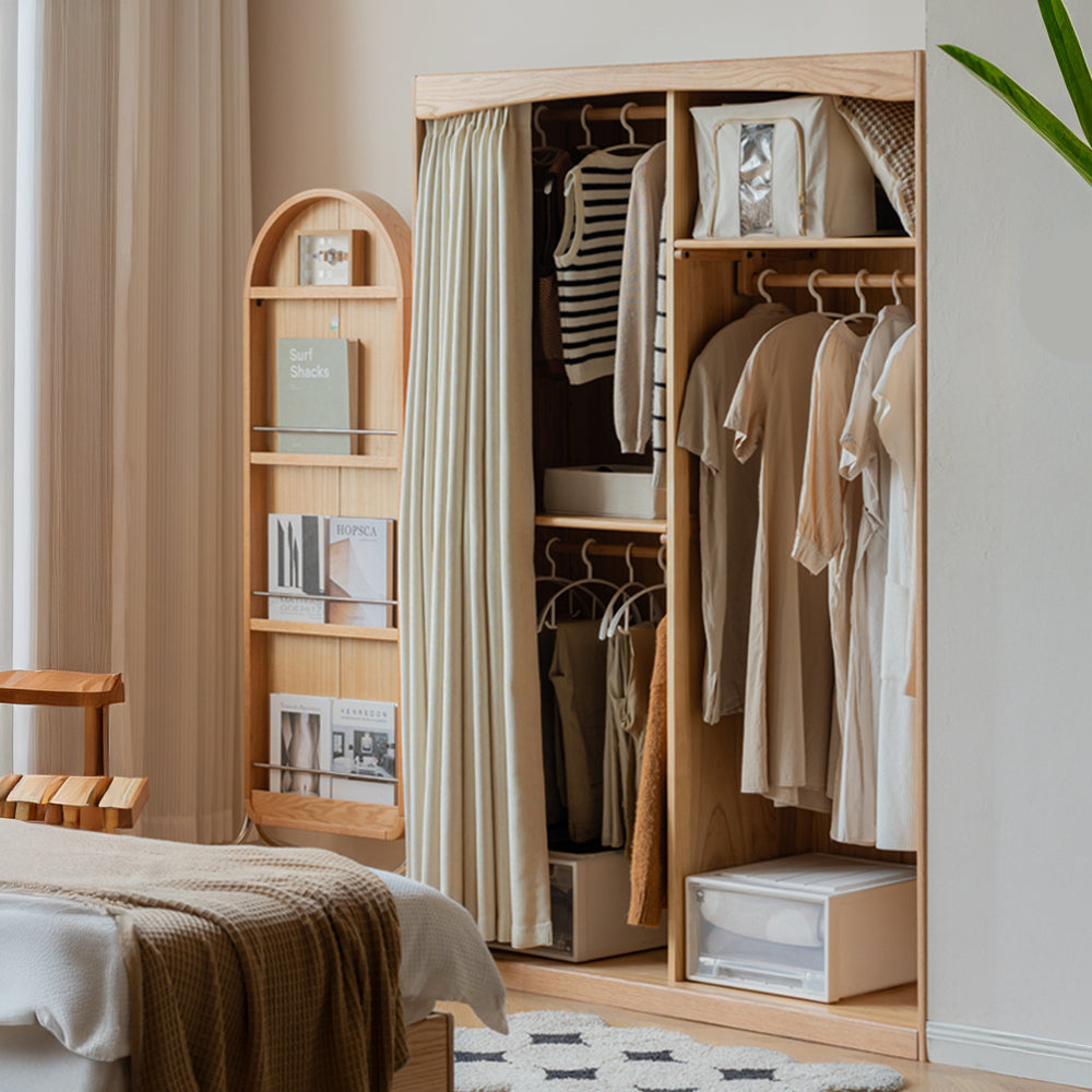 Naila Natural Solid Oak Wardrobe with Curtain