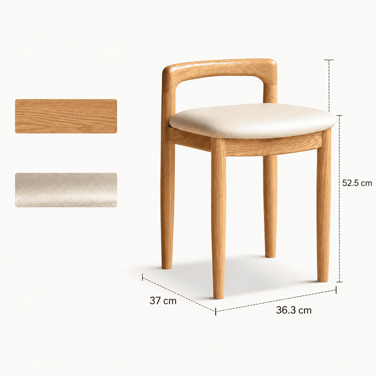 Nampa dressing stool upholstery material detail showing cream leather-look texture and grey woven fabric texture