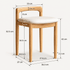 Nampa natural solid oak dressing stool detailed dimension image showing seat, backrest and leg measurements