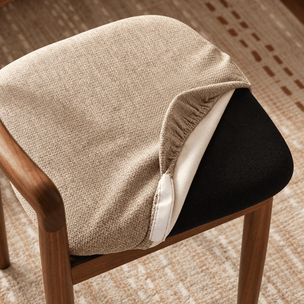 Nampa natural oak dressing stool with grey fabric cushioned seat and curved wooden backrest