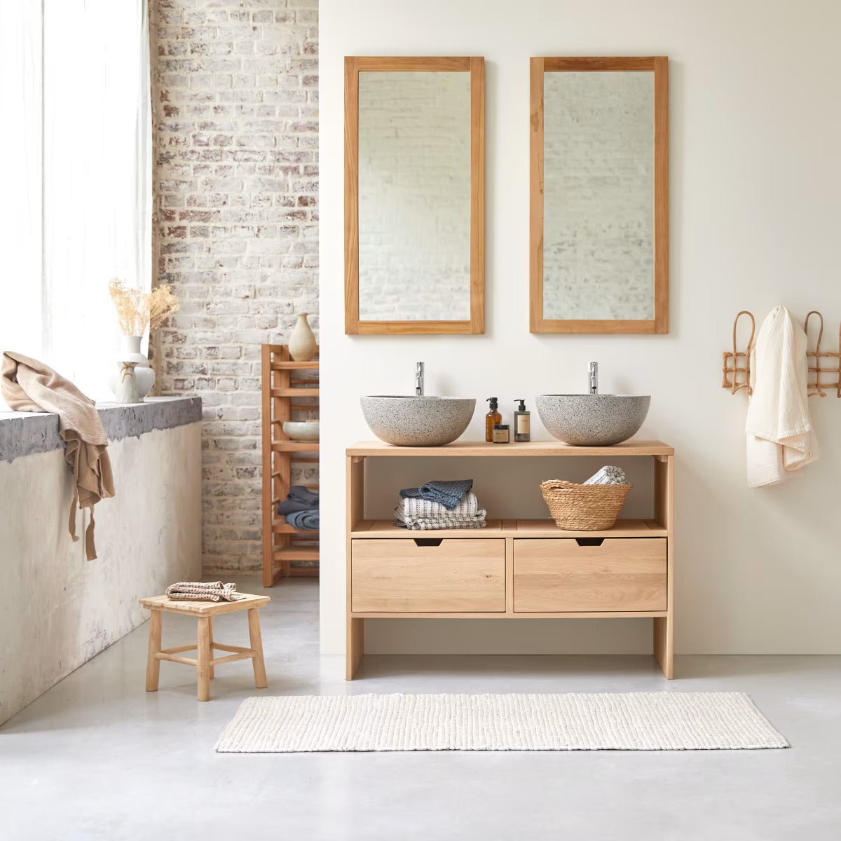 Nanterre Natural Solid Oak Double Basin Vanity Unit - Oak Furniture Store