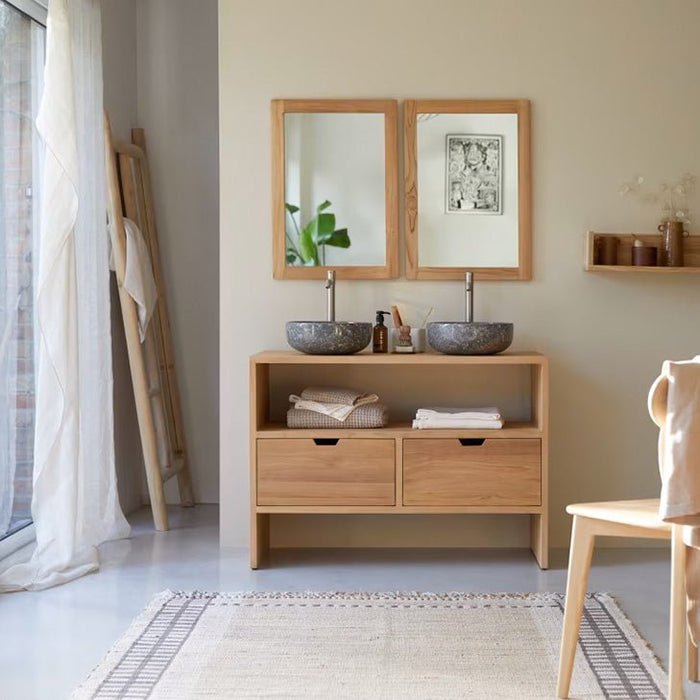 Nanterre Natural Solid Oak Double Basin Vanity Unit