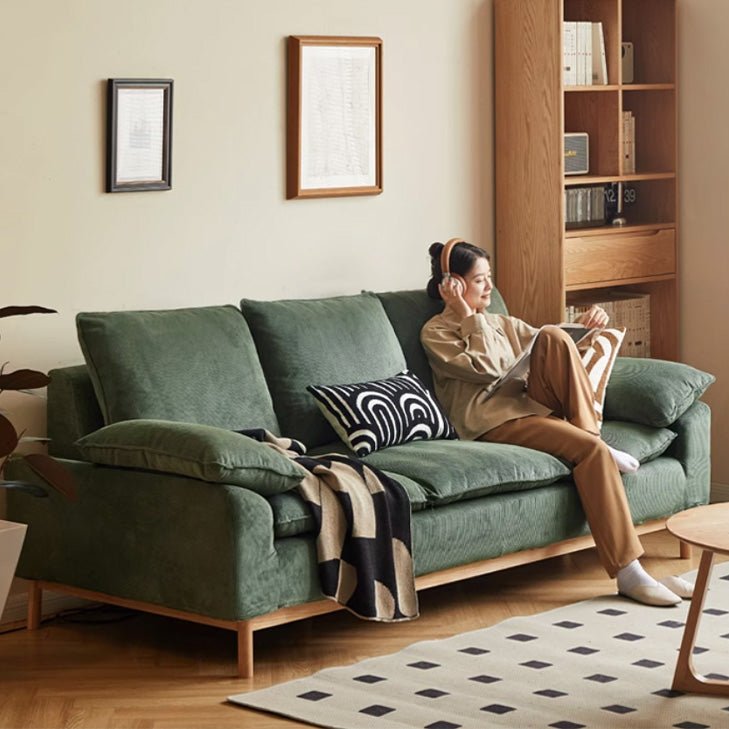Natori Solid Oak Corduroy Fabric Sofa - Oak Furniture Store