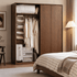 Neath solid oak sliding door wardrobe with open storage for hanging clothes and bedding