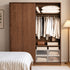 Neath solid oak wardrobe showing open hanging rail, shelves and storage boxes