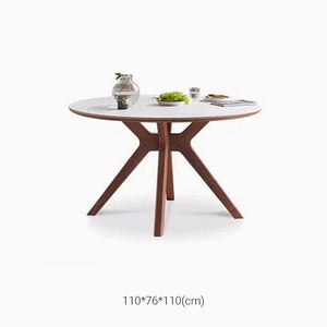 Nest Solid Walnut Round Dining Table with Ceramic Marble Top - Oak Furniture Store