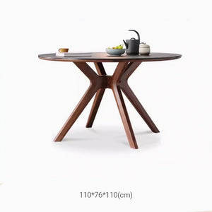 Nest Solid Walnut Round Dining Table with Ceramic Marble Top - Oak Furniture Store