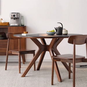 Nest Solid Walnut Round Dining Table with Ceramic Marble Top - Oak Furniture Store