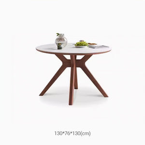 Nest Solid Walnut Round Dining Table with Ceramic Marble Top - Oak Furniture Store