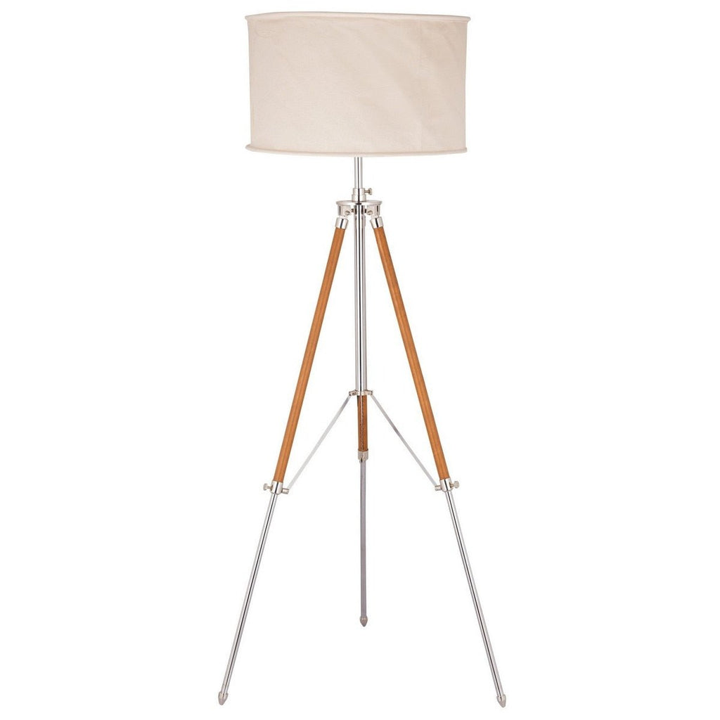 Nickel Brass Floor Lamp With Leather And Canvas Shade RGA2037 - Oak Furniture Store