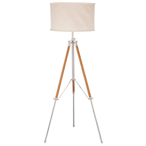 Nickel Brass Floor Lamp With Leather And Canvas Shade RGA2037 - Oak Furniture Store