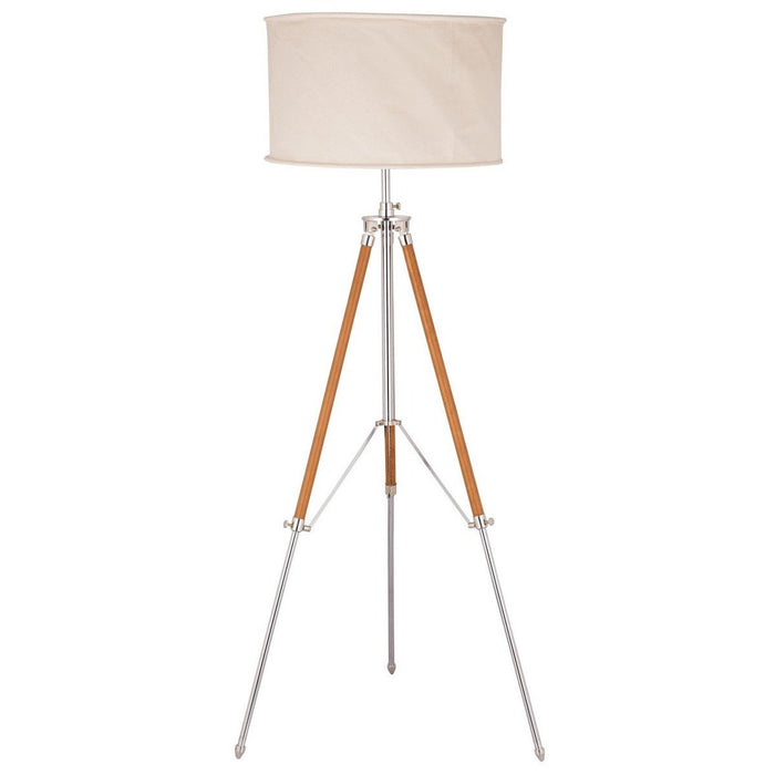 Nickel Brass Floor Lamp With Leather And Canvas Shade RGA2037