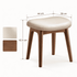 Norman cream upholstered solid walnut dressing stool dimension image showing 44cm width, 38cm depth and 42.5cm height