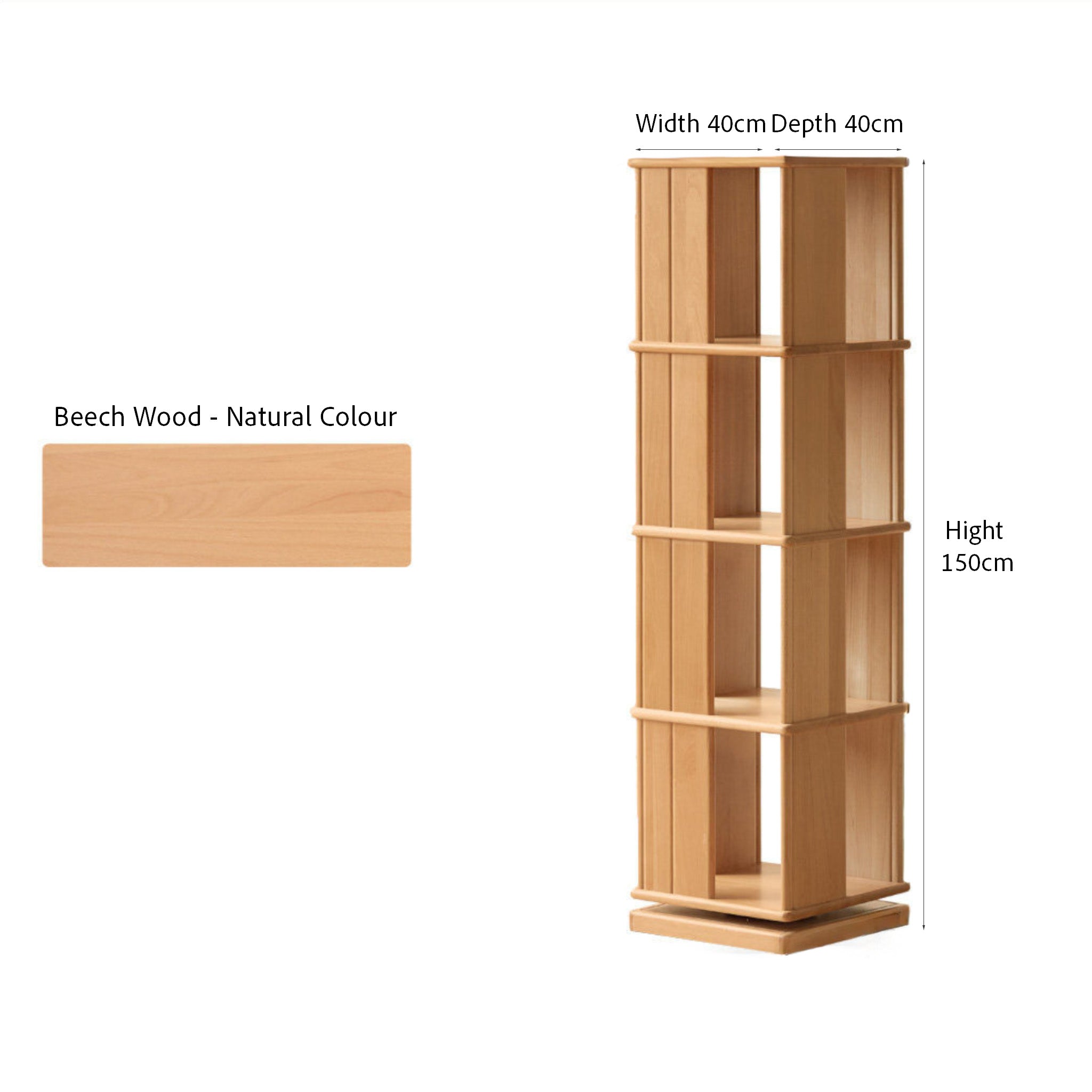 Nerola Natural Solid Beech Rotating Bookshelf