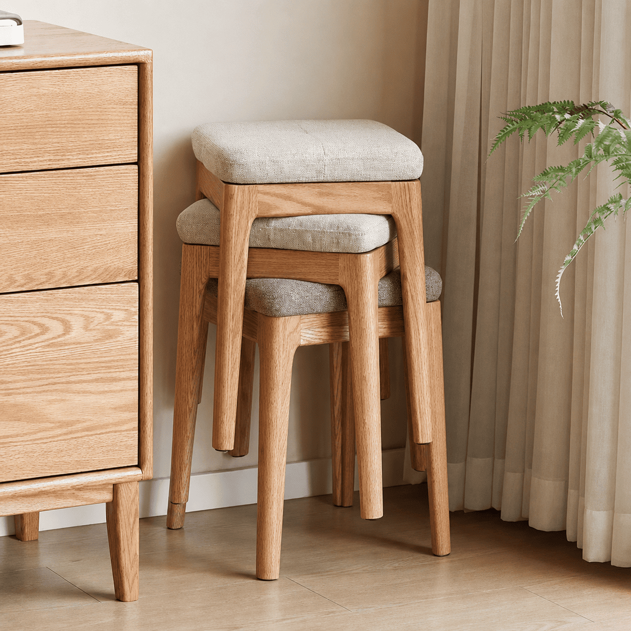 Olini Natural Solid Oak Stacking Stool