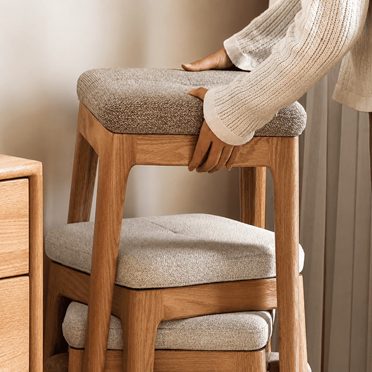 Olini Natural Solid Oak Stacking Stool
