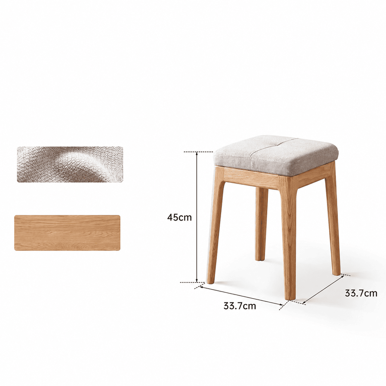 Modern wooden nesting stool set featuring upholstered seats and a natural oak finish.