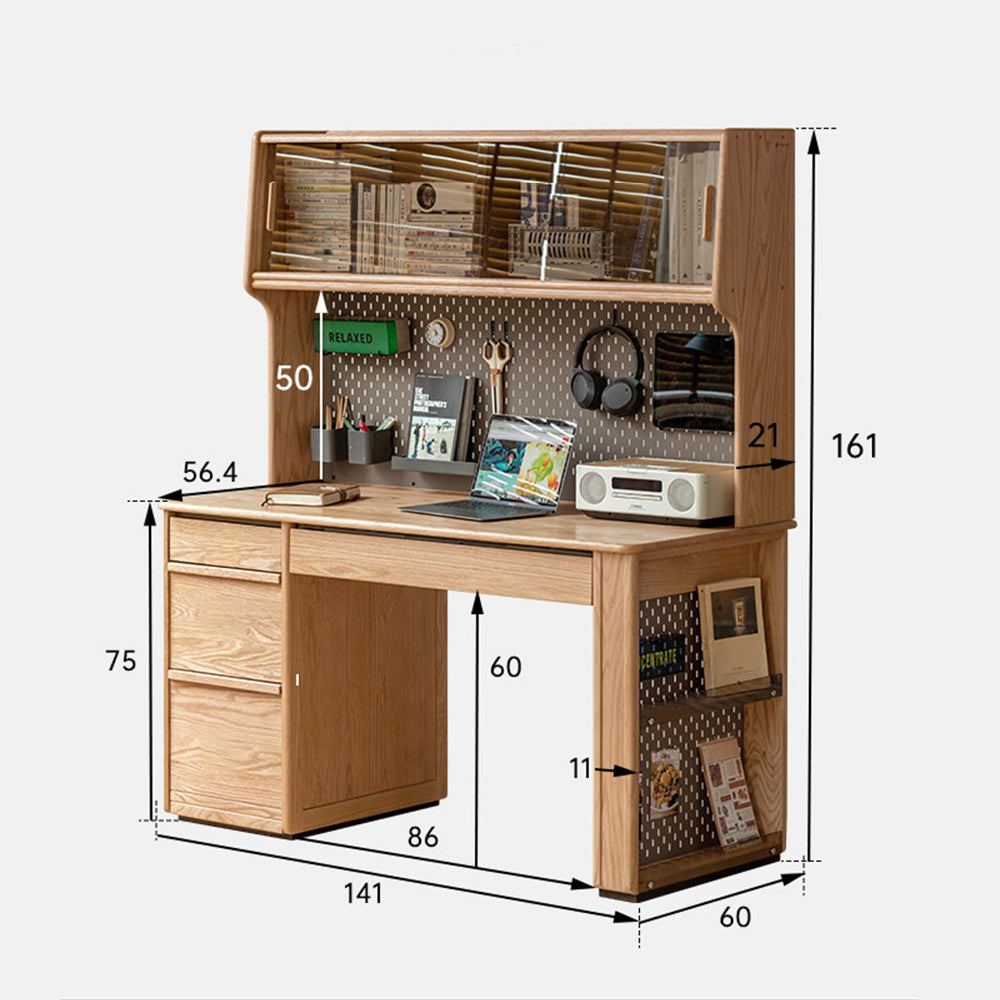 Oliveri Natural Solid Oak Desk with Hutch
