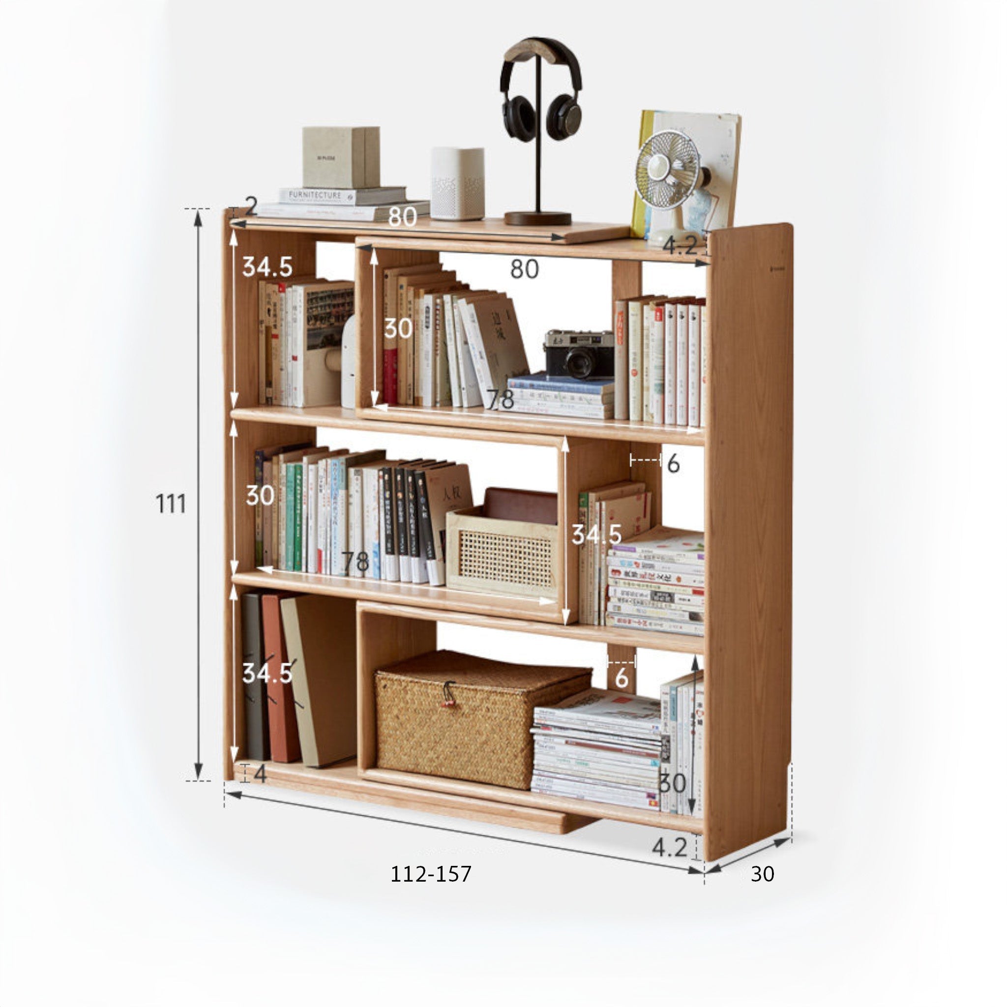 Orvieto Natural Solid Oak Extending Turning Bookcase