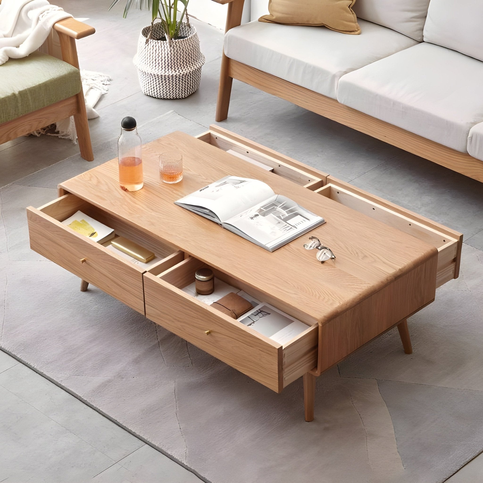 Oslo Natural Solid Oak Coffee Table Design 2 | square coffee table NZ with storage for living room | Oak Furniture Store