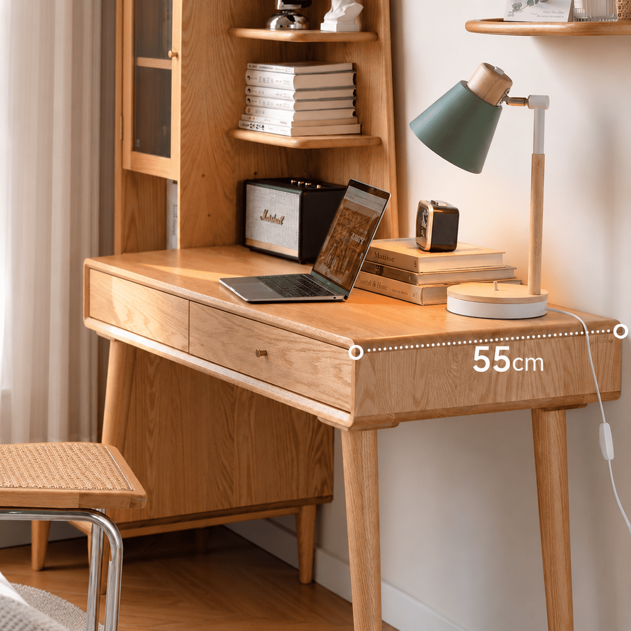 Oslo Natural Solid Oak Desk with Hutch