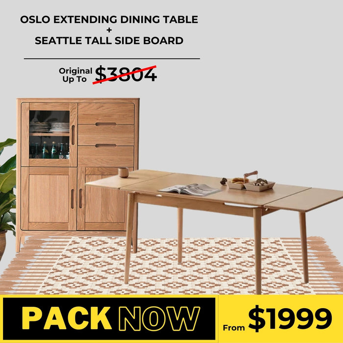 Oslo Oak Extending Dining Table and Seattle Tall Sideboard Package