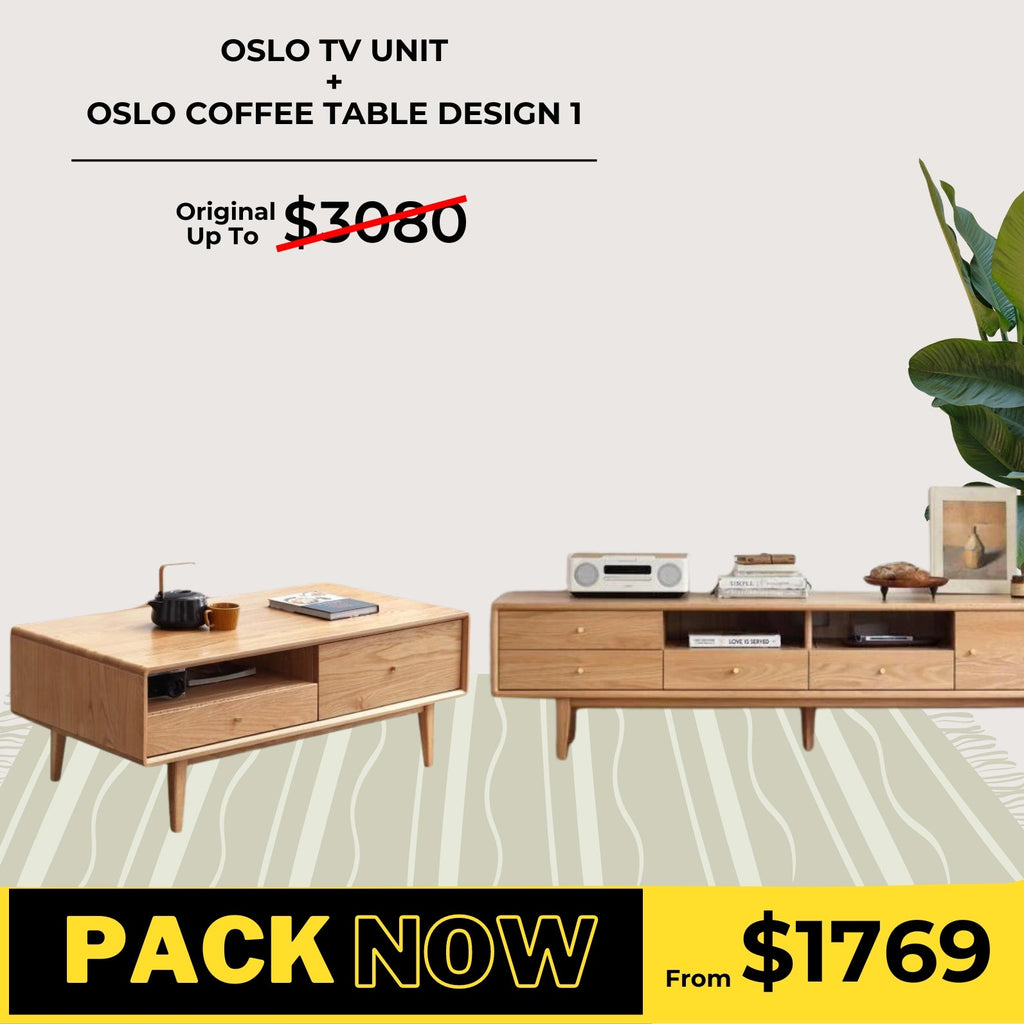 Oslo Solid Oak Entertainment Unit and Coffee Table Design 1 Package - Oak Furniture Store