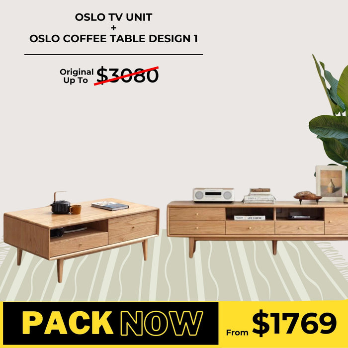 Oslo Solid Oak Entertainment Unit and Coffee Table Design 1 Package