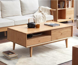 Oslo Solid Oak Entertainment Unit and Coffee Table Design 1 Package - Oak Furniture Store