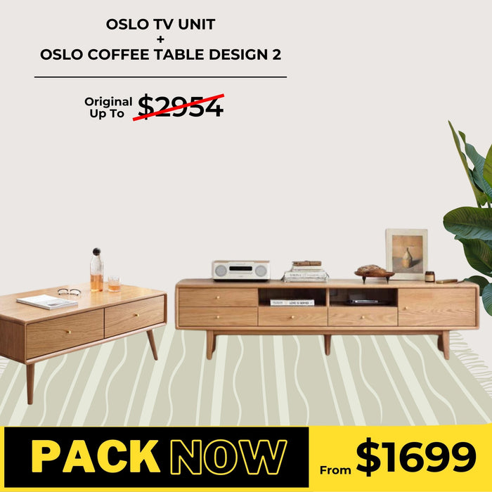 Oslo Solid Oak Entertainment Unit and Coffee Table Package