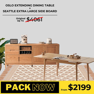 Oslo Solid Oak Extending Dining Table and Seattle Extra Large Sideboard Package - Oak Furniture Store