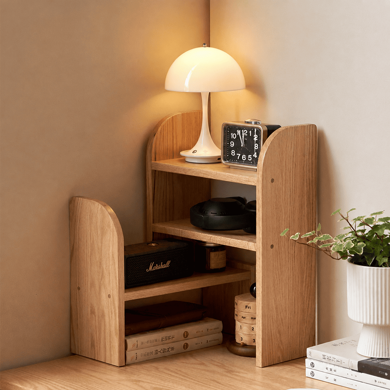 Padure Natural Solid Oak Extending Desktop Corner Shelf