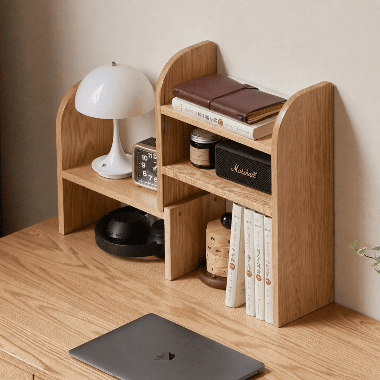 Padure Natural Solid Oak Extending Desktop Corner Shelf