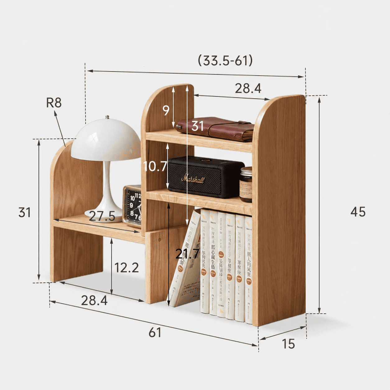 Padure Natural Solid Oak Extending Desktop Corner Shelf