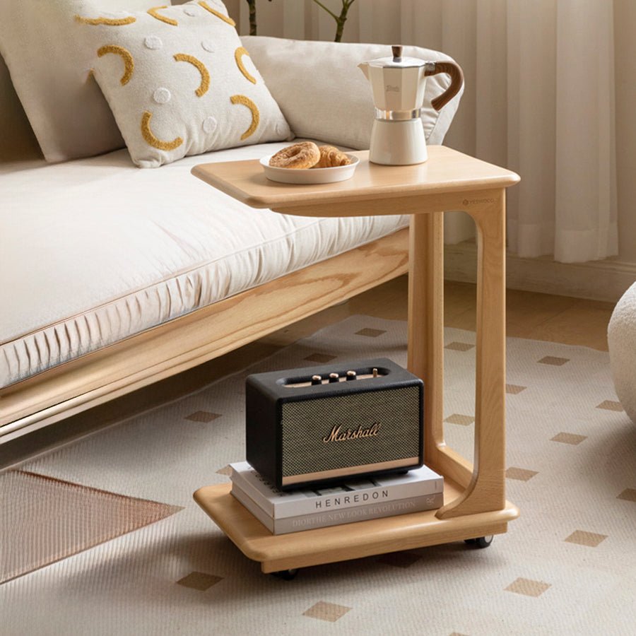 Pori Solid Beech Mobile C - Shaped Side Table | Oak Furniture Store