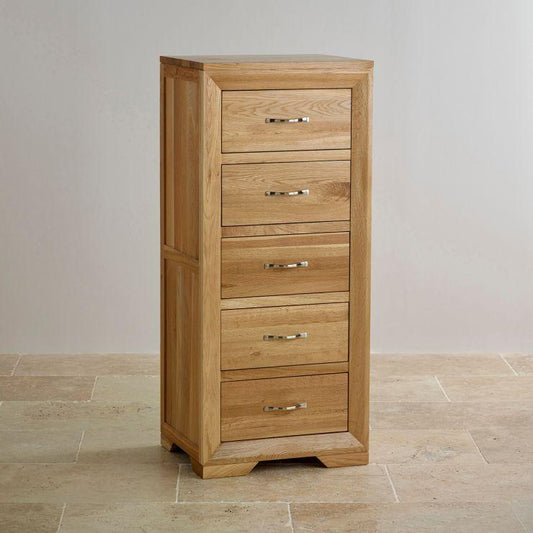 Chamfer Natural Solid Oak 5 Drawers Tallboy – Oak Furniture Store Australia