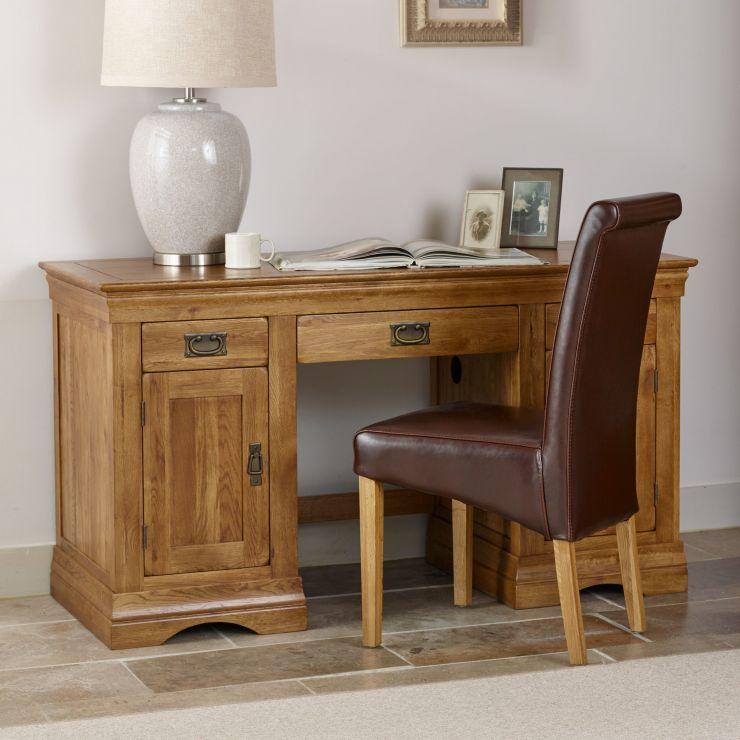 French Rustic Solid Oak Computer Desk - Oak Furniture Store