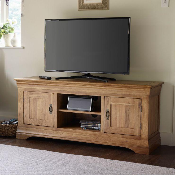 French Rustic Solid Oak Widescreen TV Cabinet - Oak Furniture Store