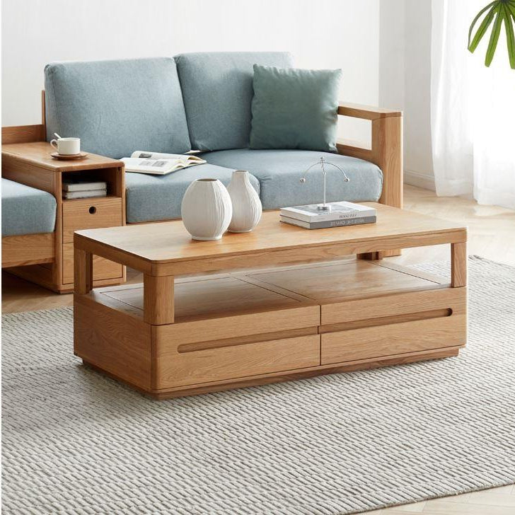 Manchester Natural Solid Oak Coffee Table | square small coffee table NZ with storage for living room | Oak Furniture Store