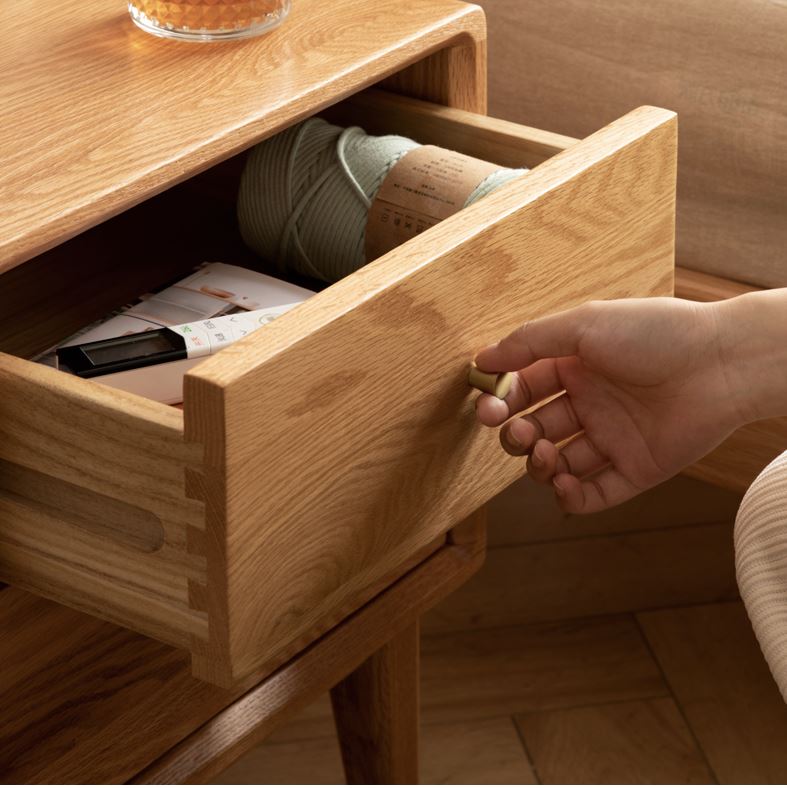 Oslo Natural Solid Oak Bedside Table Design Two - Oak Furniture Store